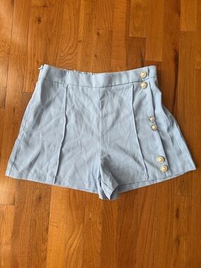 SHEIN Cornflower Blue High-Waist Side Button Pleated Shorts